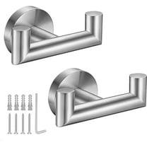 Towel Hooks for Bathrooms,Brushed Nickel Towel Hook for Kitchen Bathroom,SUS304 Stainless Steel Coat Hook,Heavy Duty Double Holder Robe Hooks for Hanging Towels,Sponges,Clothes,Wall Mount,2 Pack