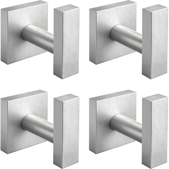 Towel Hooks for Bathrooms, Brushed Nickel Towel Hook for Kitchen Bathroom, SUS304 Stainless Steel Coat Hook, Square Heavy Duty Holder Robe Hooks for Hanging Towels, Coats, sponges, Wall Mount, 4 Pack