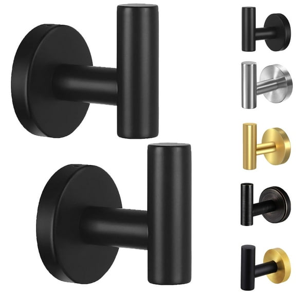 Towel Hooks for Bathroom,6 Packs Wall Mount Towel Holder,Black Matte Wall Robe Hook,Stainless Steel Heavy Duty Door Hanger Towel Hook