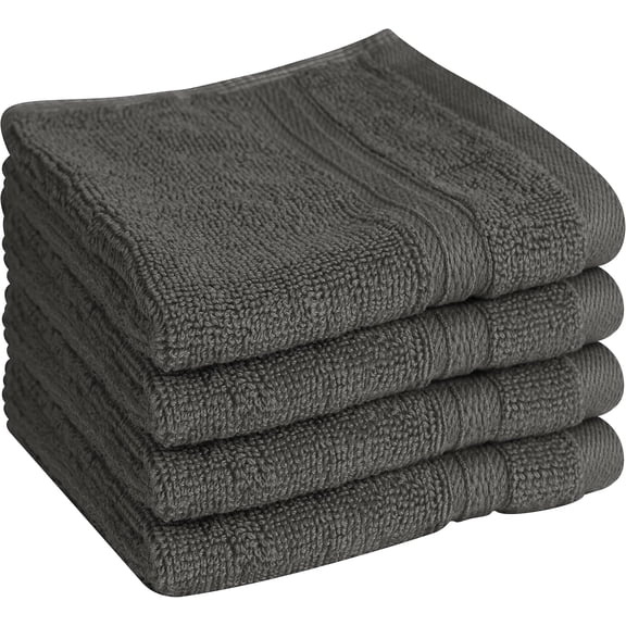 Towel and Linen Mart 100% Cotton - Wash Cloth Set - Pack of 4, Quick Dry, Luxurious, Highly Absorbent and Soft Feel Premium Spa & Hotel Perfect for Daily Use (12 X 12 Grey)