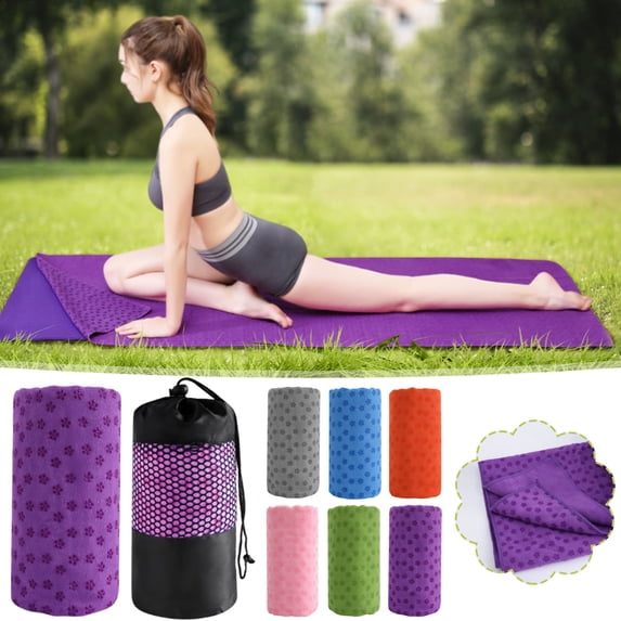 Towel Non-Slip Sweat Absorbent with Carrying Bag for Hot , Bikram, Pilates – Quick Dry, Full Mat Coverage, Mesh Bag Included