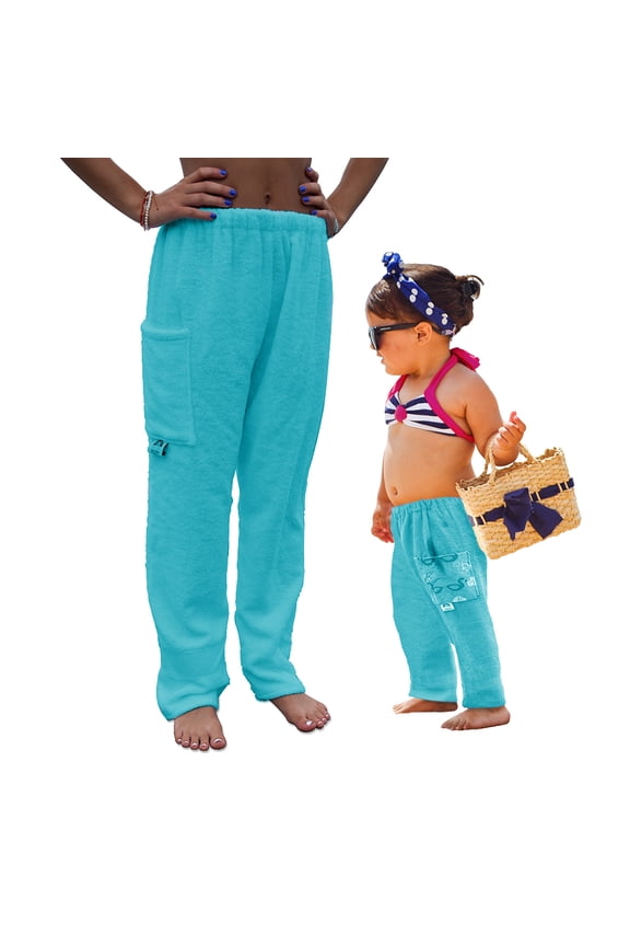 Towel Pants for Swimmers – Cotton Terry Towel Pants – Beach Coverup – Resort Wear – Swim wear - Solid Turquoise Blue Color