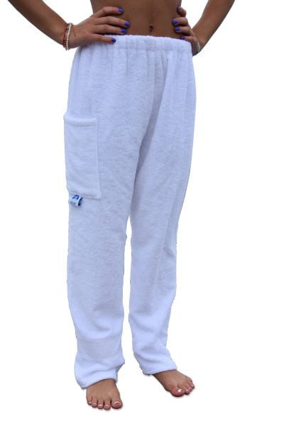 Towel Pants for Swimmers – Cotton Terry Towel Pants – Beach Coverup – Resort Wear – Swim wear - Solid White Color