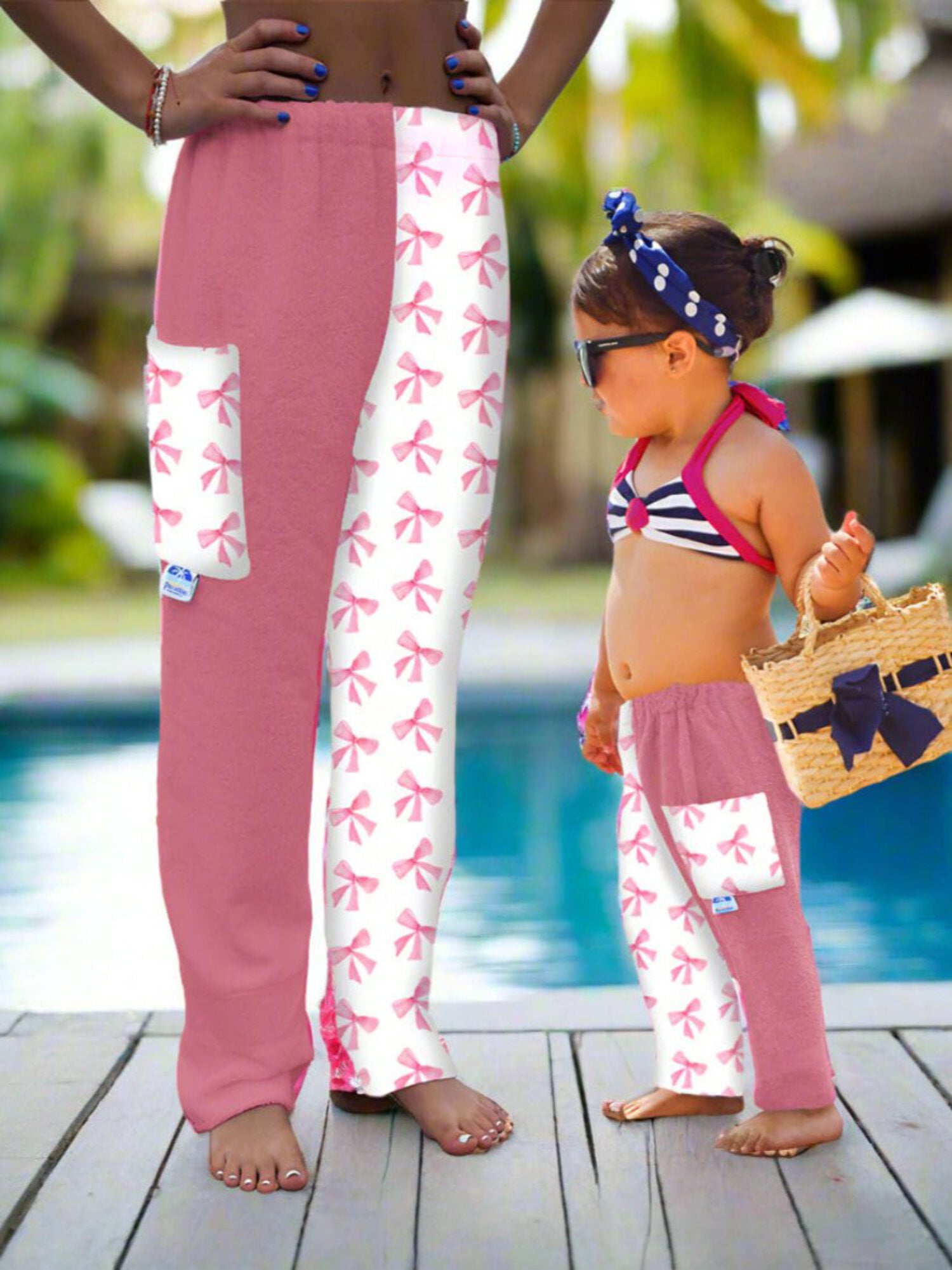 Towel Pants for Swimmers – IN STOCK Fast Shipping - Beach Coverup – Swim wear - Pink Bows