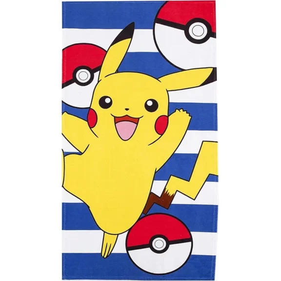 Towel - Pokemon - Pikachu Blue/White Stripe Beach/Bath New 27X54"