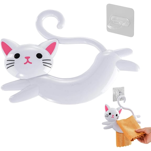 Towel Rack - 24.5x18.5cm Cute Cat No-Drill, Modern Bathroom Wall Mounted, Decorative Towel Holder | Home Apartment Shower Kitchen Office Farmhouse Hotel Uses(Q)