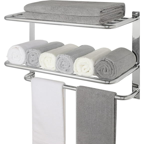 Towel Rack for Bathroom, 23 Inch Tower Holder with Tower Bars, SUS 304 Stainless Steel Lavatory Bath Towel Shelf Towel Hanger Wall Mount, 3-Tier (Matte Black)