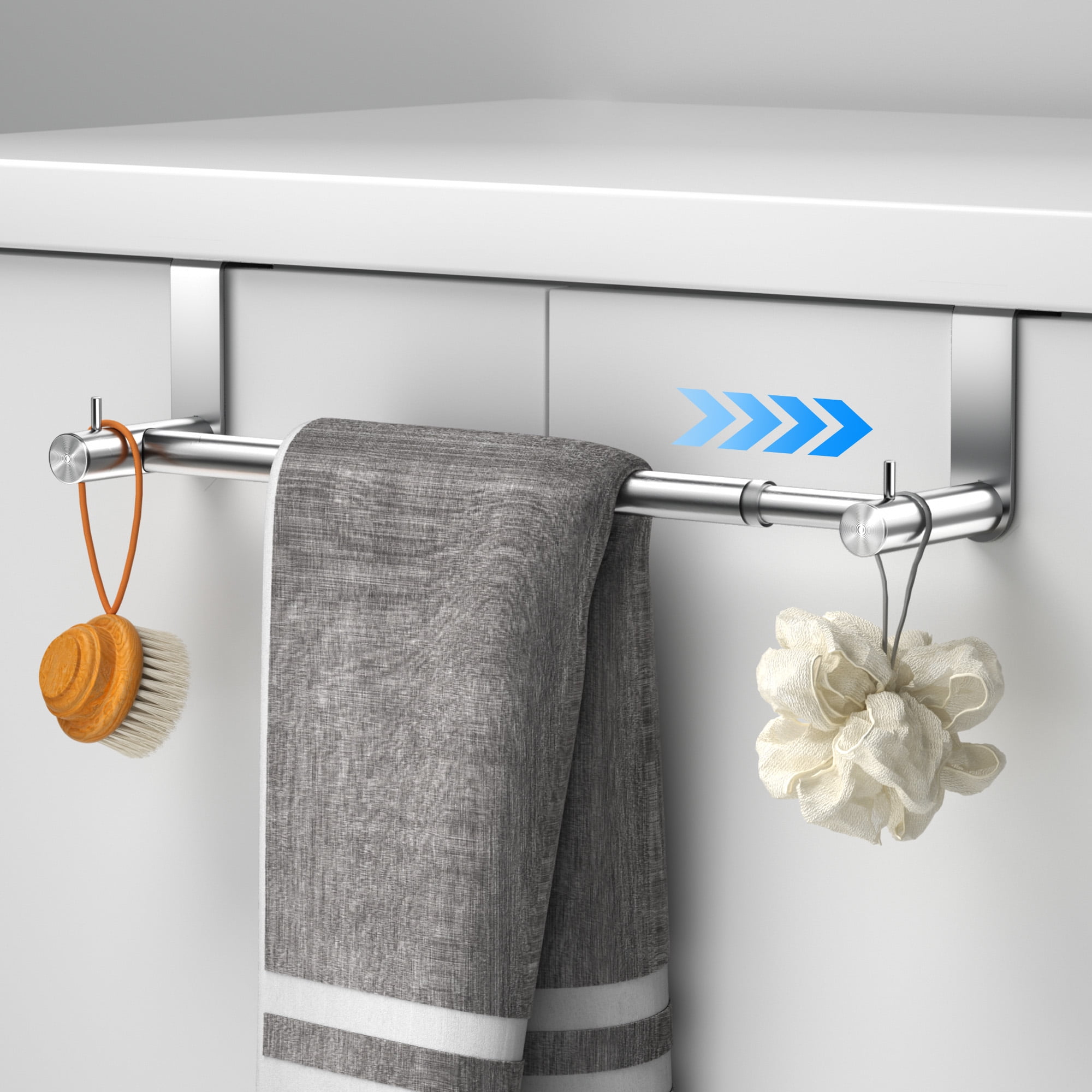 GIFFGAFF Expandable Towel Rack Over the Door Stainless Steel Silver 1 Count