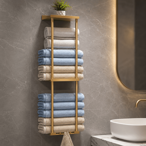 Towel Rack For Bathroom Wall Mounted Vertical Rolled Stororganizer Holder With Shholds Up 6 Large Bath Sheets