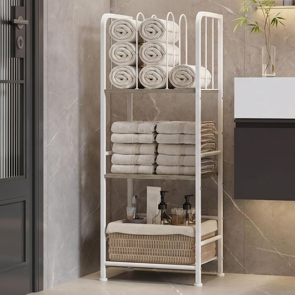 Freestanding 3-Tier Towel Rack with M-Shaped Detachable Dividers, Durable Metal Holder, Space-Saving Bathroom and Pool Towel Storage Organizer, White