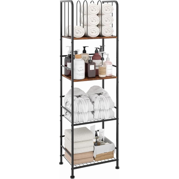 Towel Rack Free Standing 4-Tier M-Shaped Detachable Dividers, Durable Metal Towel Holder, Pool Items Holder, Space-Saving Storage Organizer, Modern Bath Towel Shelf for Bathroom Patent Pending
