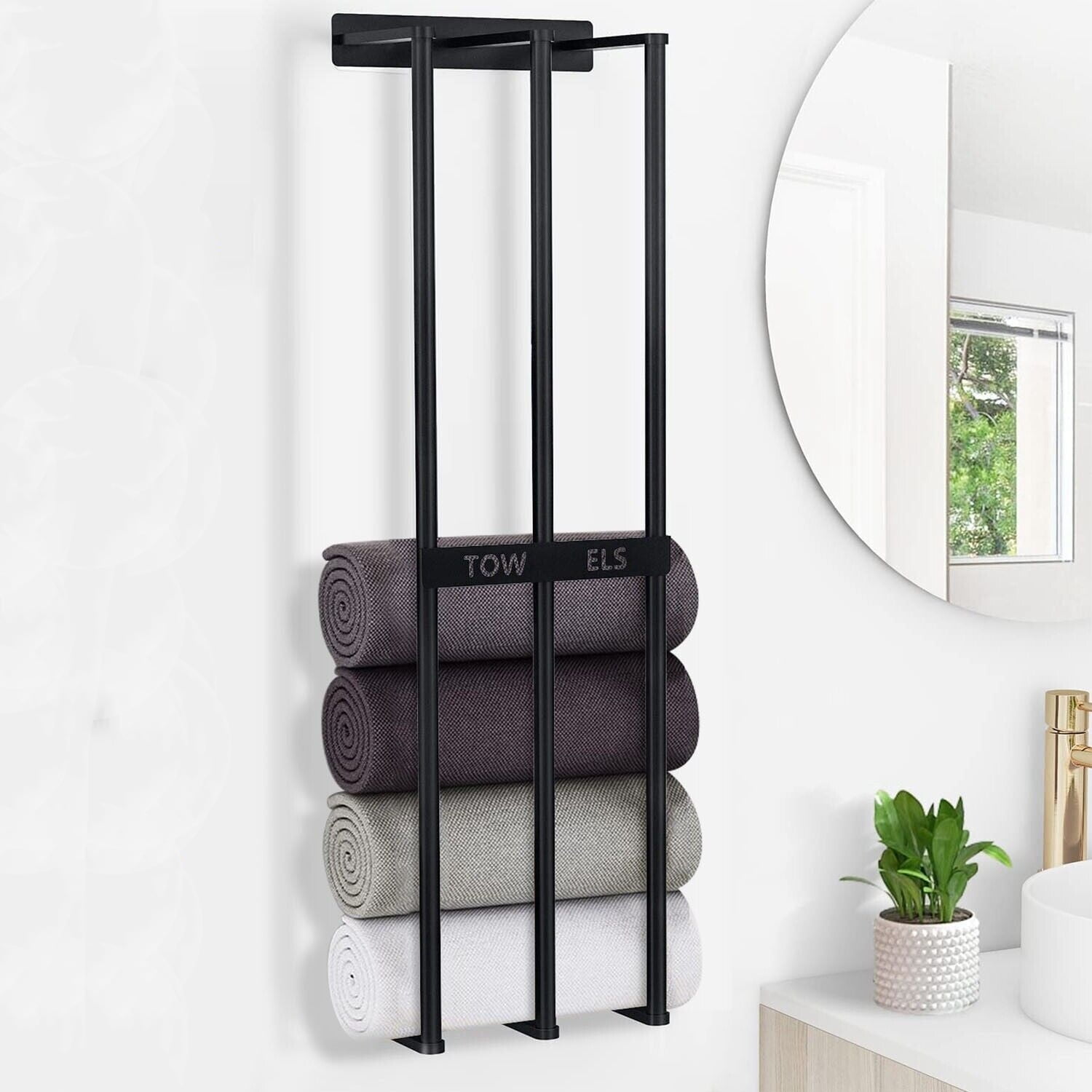 Black Iron Wall Mounted 3-Tier Towel Rack Organizer