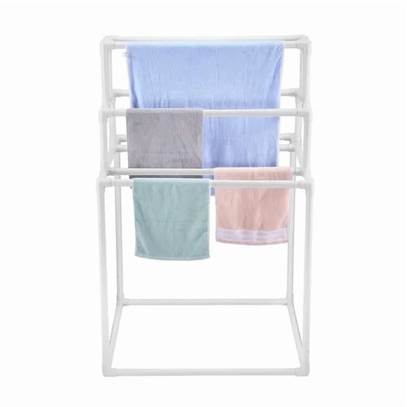 Towel Rack, Outdoor PVC Towel Holder, Freestanding Pool Towel Hanger Stand, Outdoor Indoor Drying Rack Organizer, for Poolside, Bathroom, Spa, White
