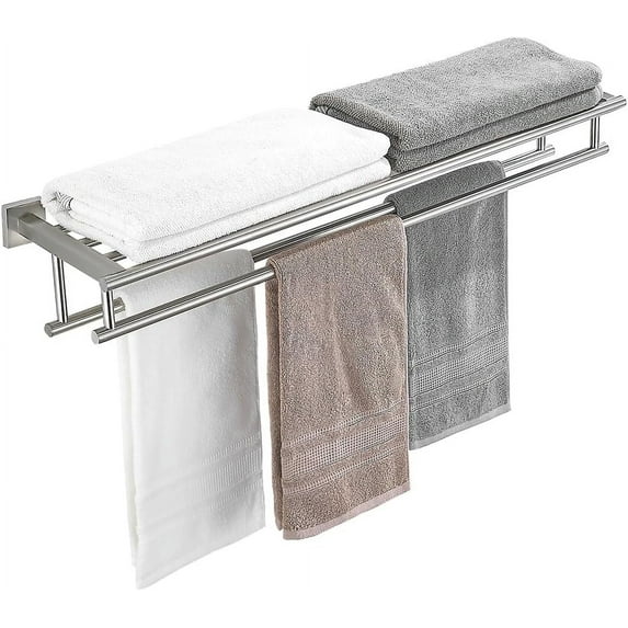 Towel Rack with Shelf 32 Inch Double Towel Racks for Bathroom Brushed Nickel Bath Towel Holder SUS304 Stainless Steel Towel Rack Wall Mounted Modern Towel Hanger