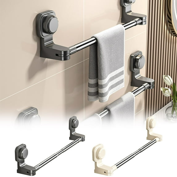 Towel Rack Suction Cup No-Drill Wall Mount | Strong Grip Bathroom Towel Holder | Modern Punch-Free Organizer Shelf | Rustproof Plastic | Versatile Storage | 1-Pack