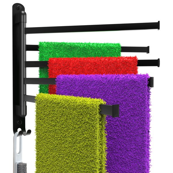 Towel Rack, Swivel Self-Adhesive Towel Racks for Bathroom, SUS304 Stainless Steel Bathroom Towel Rack Wall Mounted, 14" 5 in 1 Towel Holder Space Saving, Both Available in Adhesive and Screws
