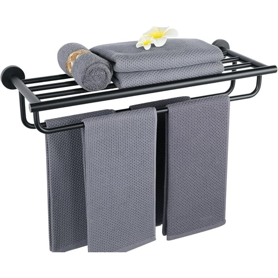Towel Rack,Towel Holder Towel Shelf with Double Towel Bars for Bathroom Lavatory,24-Inch SUS 304 Stainless Steel Wall Mount Towel Hanger Storage,Matte Black