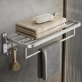 thumbnail image 1 of Towel Rack Wall Mount for Bathroom with Towel Bar and Hooks 23.6 in Foldable Towel Shelf Lavatory Towel Organizer Matte Silver, 1 of 6