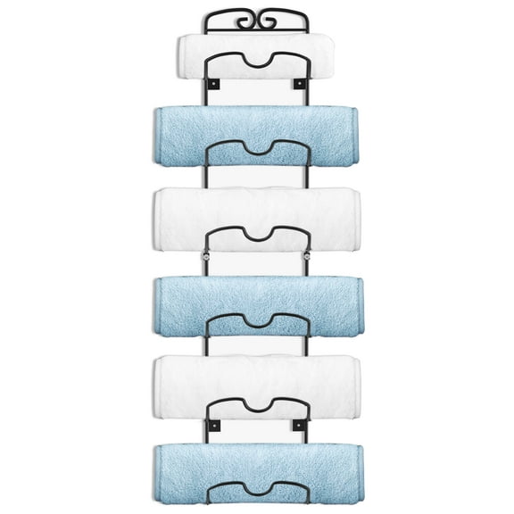 Towel Rack Wall-Mounted Metal Wine Rack Towel Rack Storage Rack with 6 Compartments for Bathroom Towels and Towels-Black