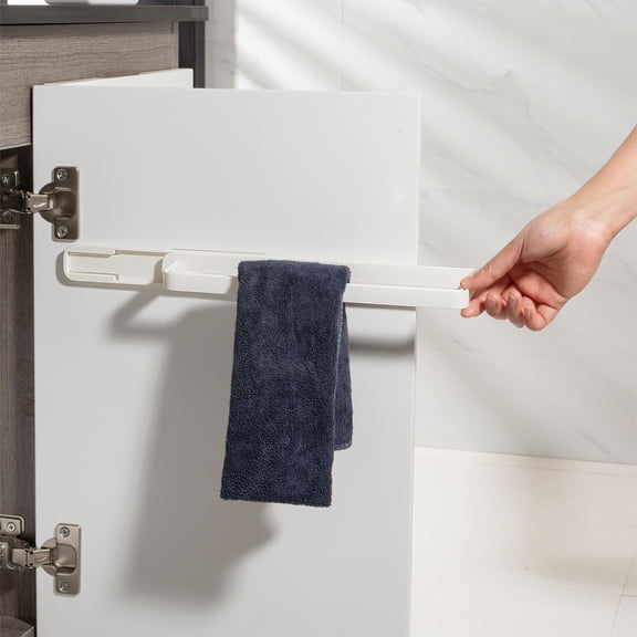 Towel Rack Wall Mounted Retractable Storage Rack Movable Hanger Slipper Holder Plastic Bathroom Organizer Self Adhesive Wall Hook for Towel Scarf Cabinet Storage Home Organization
