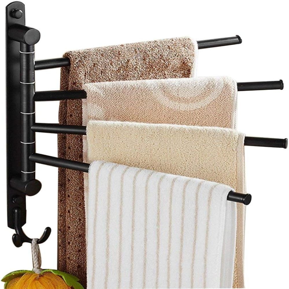 Towel Rack for Bathroom, 4Arm Black Wall Mounted Towel Bar, Outdoor