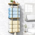 thumbnail image 1 of Towel Rack for Bathroom, Wall Mounted Vertical Rolled Towel Storage Organizer Holder with Shelf, Holds Up 6 Large Bath Sheets, Gold Large Size, 1 of 5