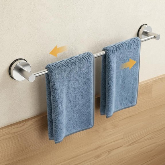 Towel Racks, Adjustable Suction Cup Towel Bar, Stainless Steel Bath Towel Holder (Brushed Silver)
