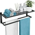 thumbnail image 1 of Towel Racks for Bathroom - 24 in Bath Towel Shelf with Double Towel Bar, Stainless Steel Towel Storage for Lavatory Wall Mounted, 2-Tier Towel Hanger Towel Holder, Matte Black, 1 of 15