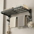 thumbnail image 1 of Towel Racks for Bathroom, 24-Inch Towel Shelf with Towel Bar Foldable Towel Holder with 7 Hooks Towel Storage Organizer for Bathroom & Lavatory Wall Mounted(Matte Black), 1 of 13