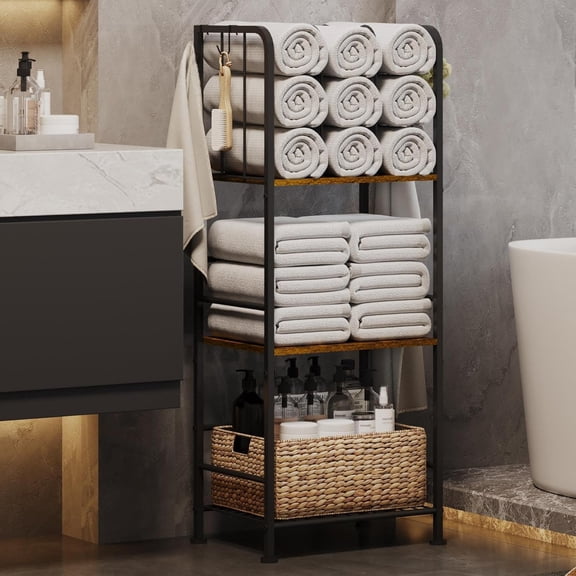 Towel Racks for Bathroom 3-Tier M-Shaped Detachable Dividers, Durable Metal Holder, Pool Items Space-Saving Storage Organizer, Modern Bath Shelf Free Standing Patent Pending