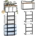 thumbnail image 1 of Towel Racks for Bathroom, 34IN Towel Rack Wall Mounted with 2 Pack Towel Shelf and a Wire Basket, Rolled Towel Holder Shelf Bathroom Storage and Organizer, Sturdy Metal & Wood, Black, 1 of 5