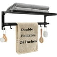 thumbnail image 1 of Towel Racks for Bathroom, Foldable Towel Shelf with Towel Bar & 7 Towel Hooks, Rustproof Double Bath Towel Holder Wall Mounted Towel Storage Hanger for Bathroom/Balcony/Lavatory(24In Black), 1 of 7