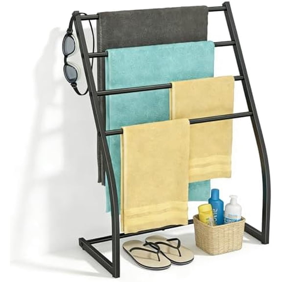Towel Racks for Bathroom, Free Standing Towel Rack, 4 Tier Wide Towel Dryer Rack, Pool Towel Racks Outdoor, Blanket Ladder Holder, Metal Towel Bar Stand for Oversized Bath Towel