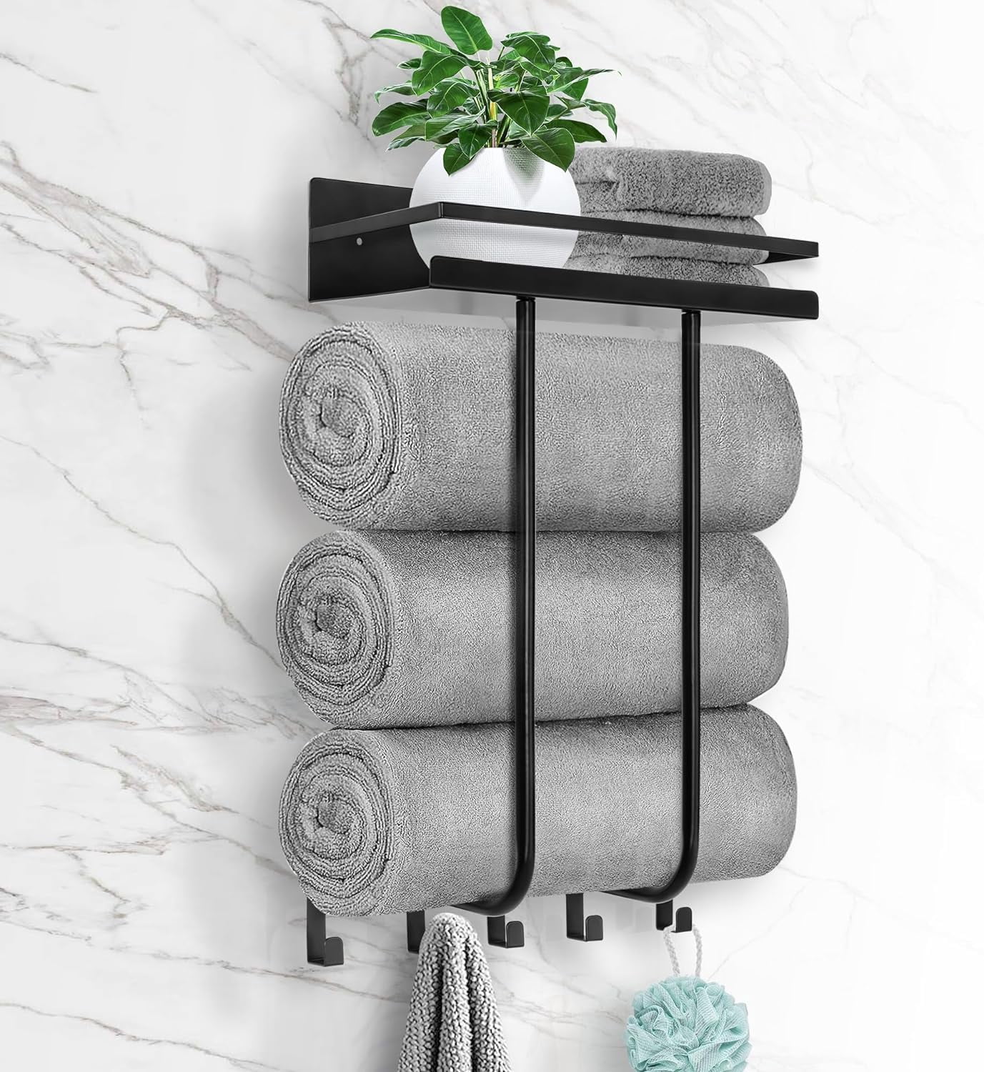 Towel Racks for Bathroom, Towel Rack Wall Mounted with Metal Shelf and ...