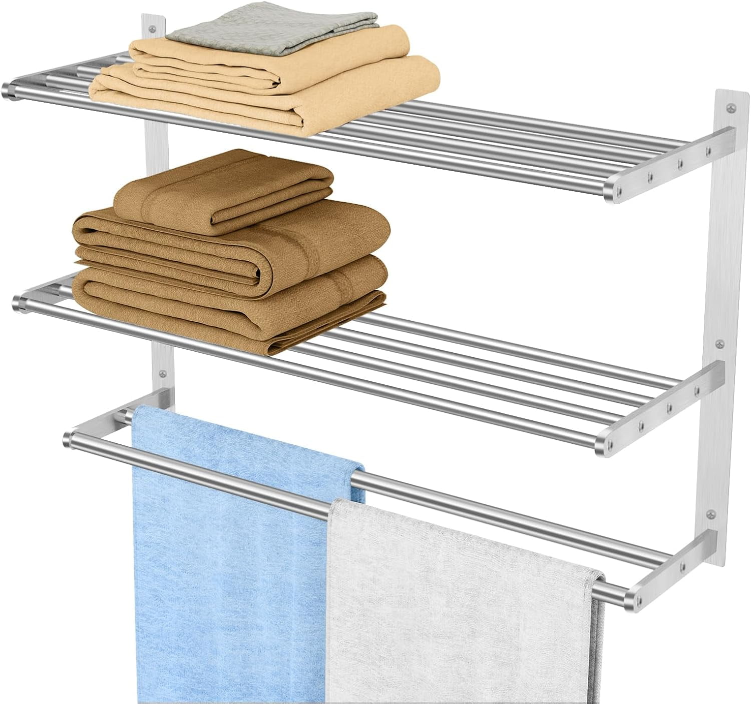 Towel Racks for Bathroom Wall 24 Inch, 3 Tier Bathroom Towel Shelf with ...
