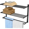 thumbnail image 1 of Towel Racks for Bathroom Wall Mounted 24", 3 Tier Bathroom Towel Shelf with Double Towel Bar, Stainless Steel Towel Rack with Towel Shelf, Towel Hanger Holder for Bathroom Towel Storage, Black, 1 of 8