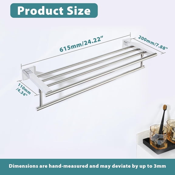 Towel Racks for Bathroom Wall Mounted, 24 Inch Bathroom Towel Rack with Tower Bar, Double Towel Racks for Bathroom, SUS304 Stainless Steel Bathroom Towel Holder Polished Chrome