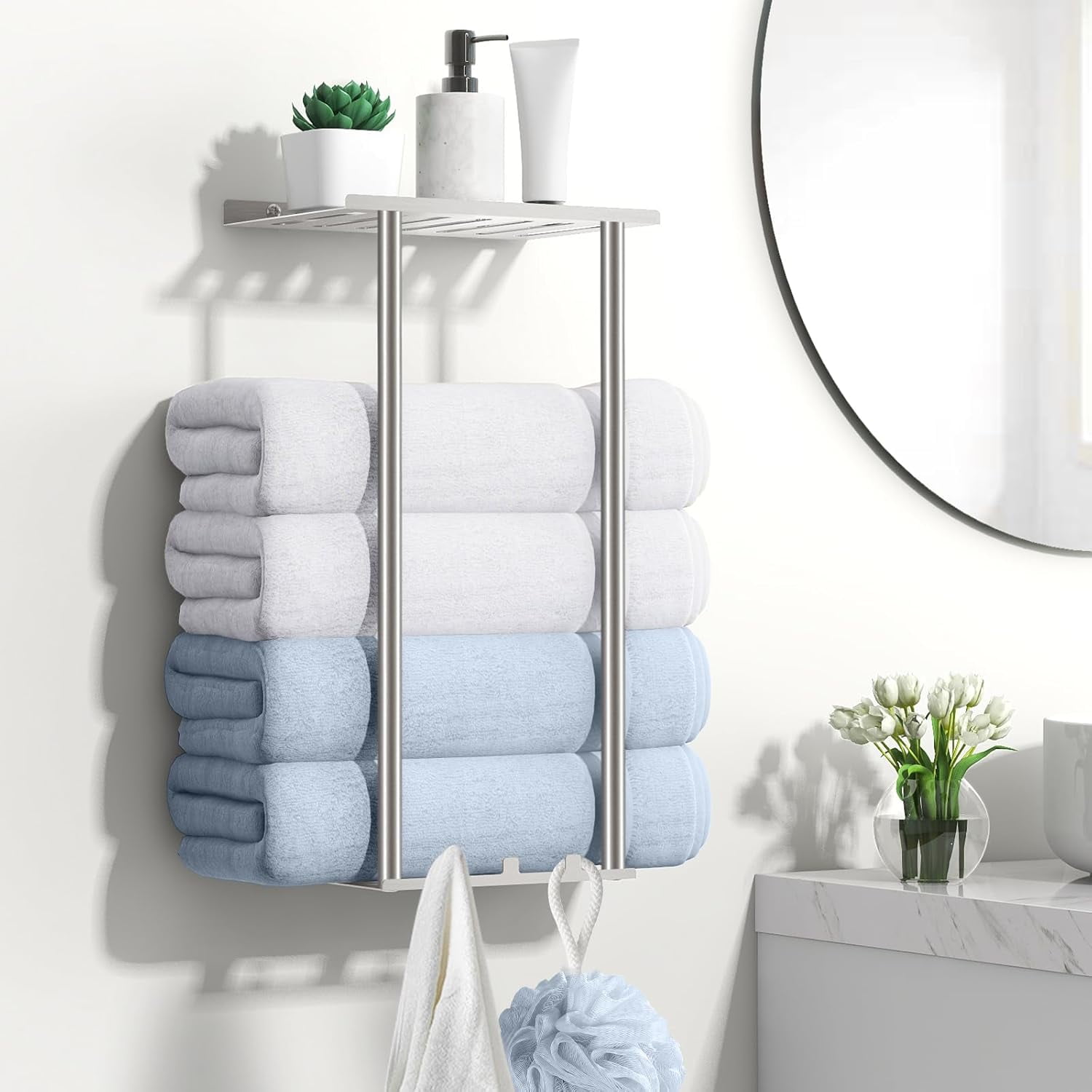 Towel Racks for Bathroom, Wall Mounted Bath Towel Holder Storage ...