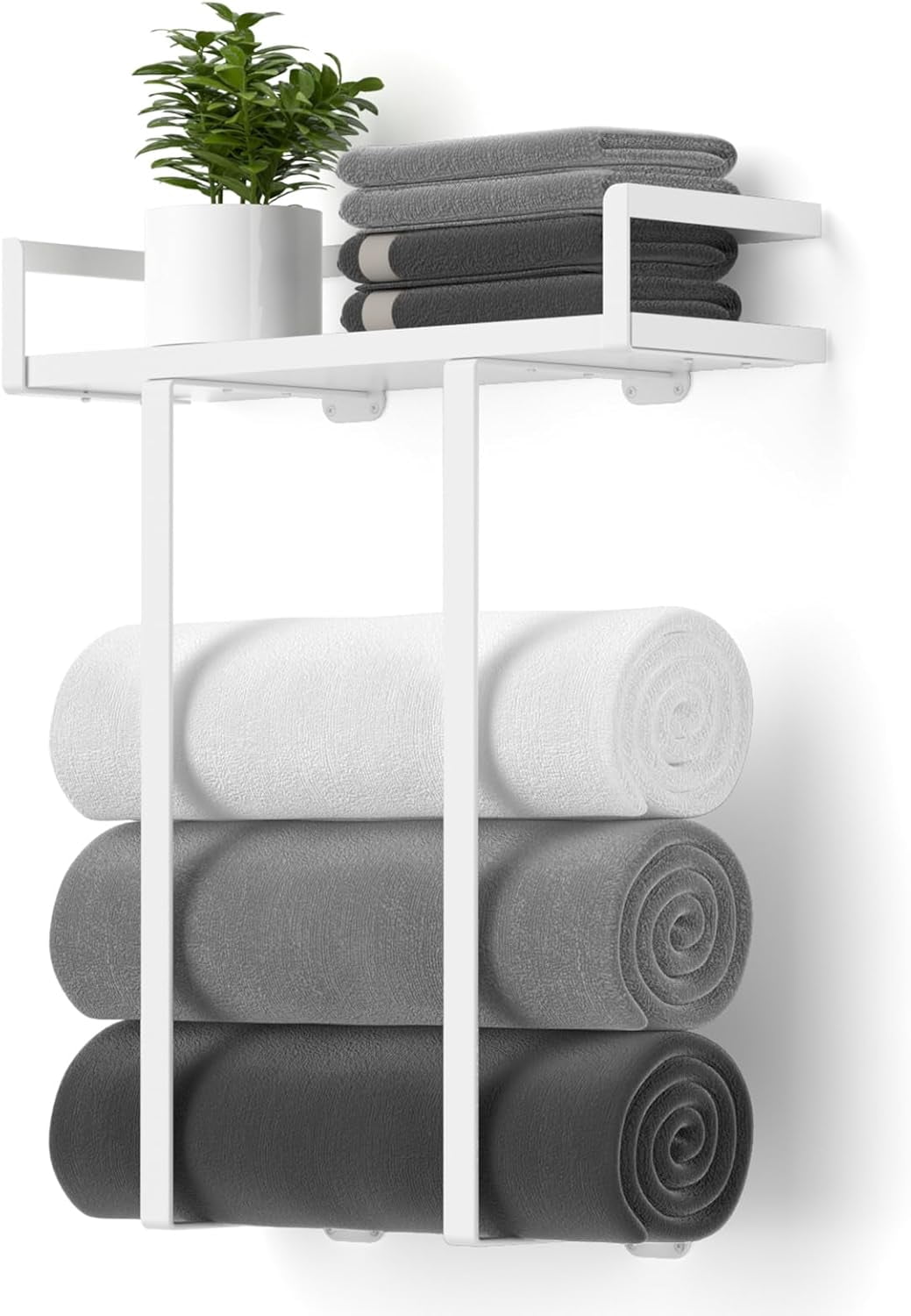 Towel Racks for Bathroom Wall Mounted, Metal Towel Holder with Wooden ...