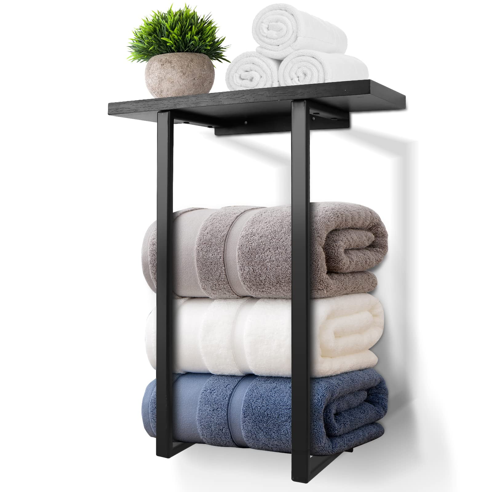 Towel Racks for Bathroom Wall Mounted, Metal Towel Holders with Black ...