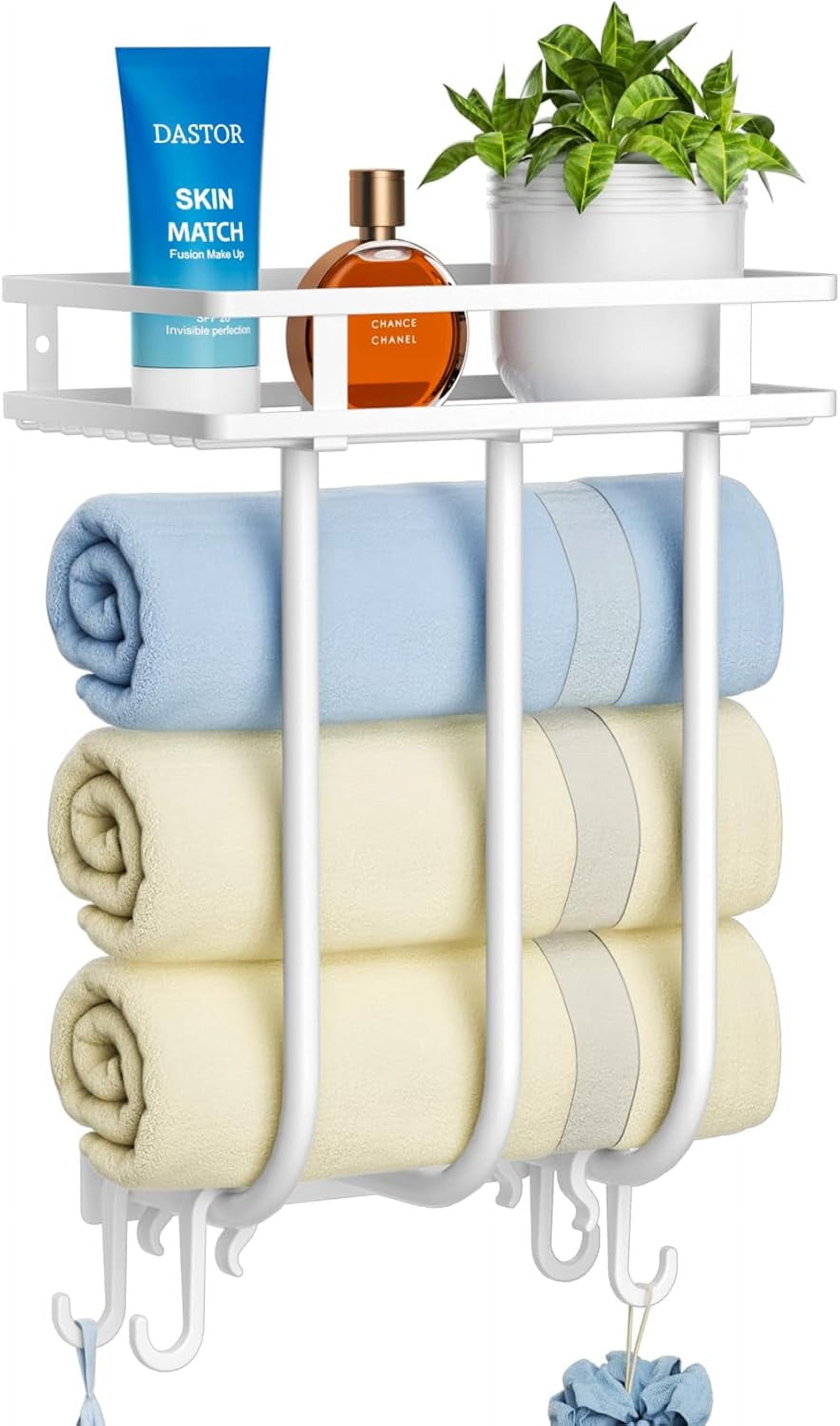Towel Racks for Bathroom, Wall Mounted Towel Rack with Metal Shelf & 4 ...