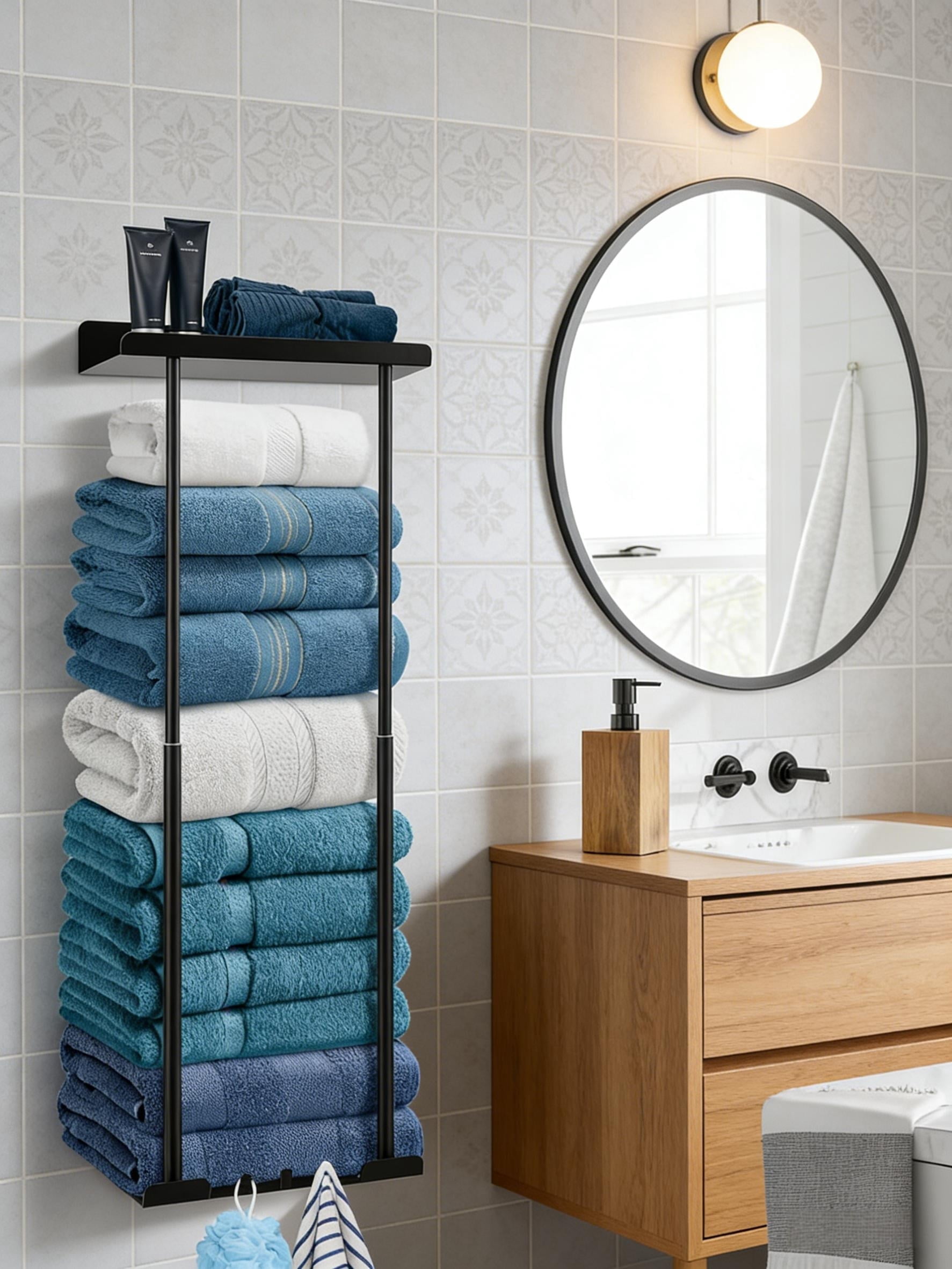 Towel Rack for Bathroom, Wall Mounted Vertical Rolled Towel Storage ...