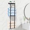 thumbnail image 1 of Towel Racks for Bathroom HONEIER 3 Tier Towel Holder with Shelf & 6 HooksWall Mounted Vertical Rolled Towel Storage Organizer Holder Towel Shelf Organizer for Toilet, Black, 1 of 8