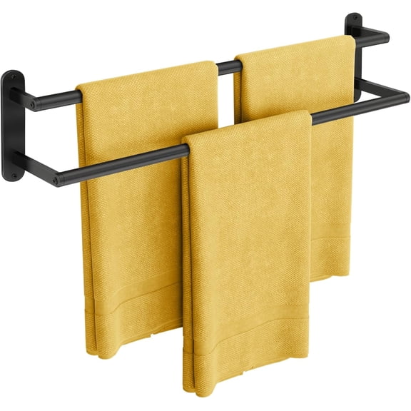 Towel Racks for Bathroom, Double Bar 24Inch, Stainless Steel Bathroom Holder, Rod Wall Mounted Hanger, Rack(Matte Black)