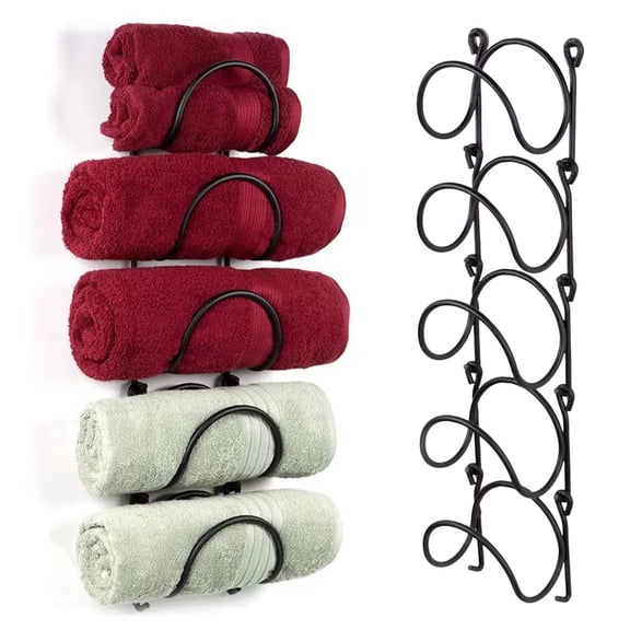 Towel Racks for Bathroom Storage - 5 Tier Over The Door & Wall Mount Rolled Towel Storage Organizer Holderfor Small Bathroom,Camper,Rv(Black)