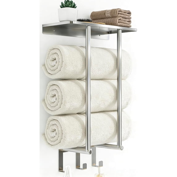 Towel Racks for Bathroom, Towel Rack Wall Mounted with Shelf and 3 ...