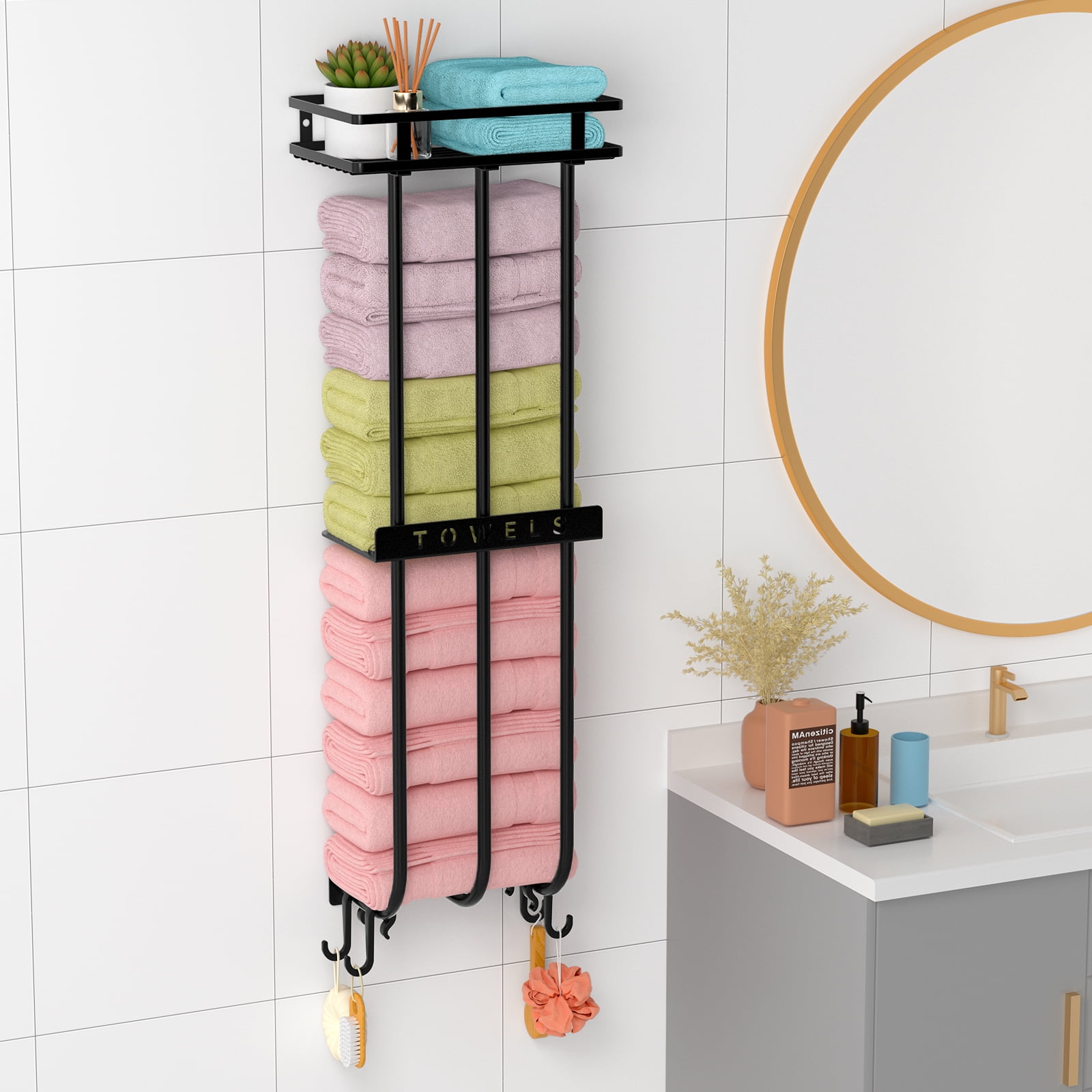 Towel Racks for Bathroom Wall Mounted,Bathroom Organizer for Rolled ...