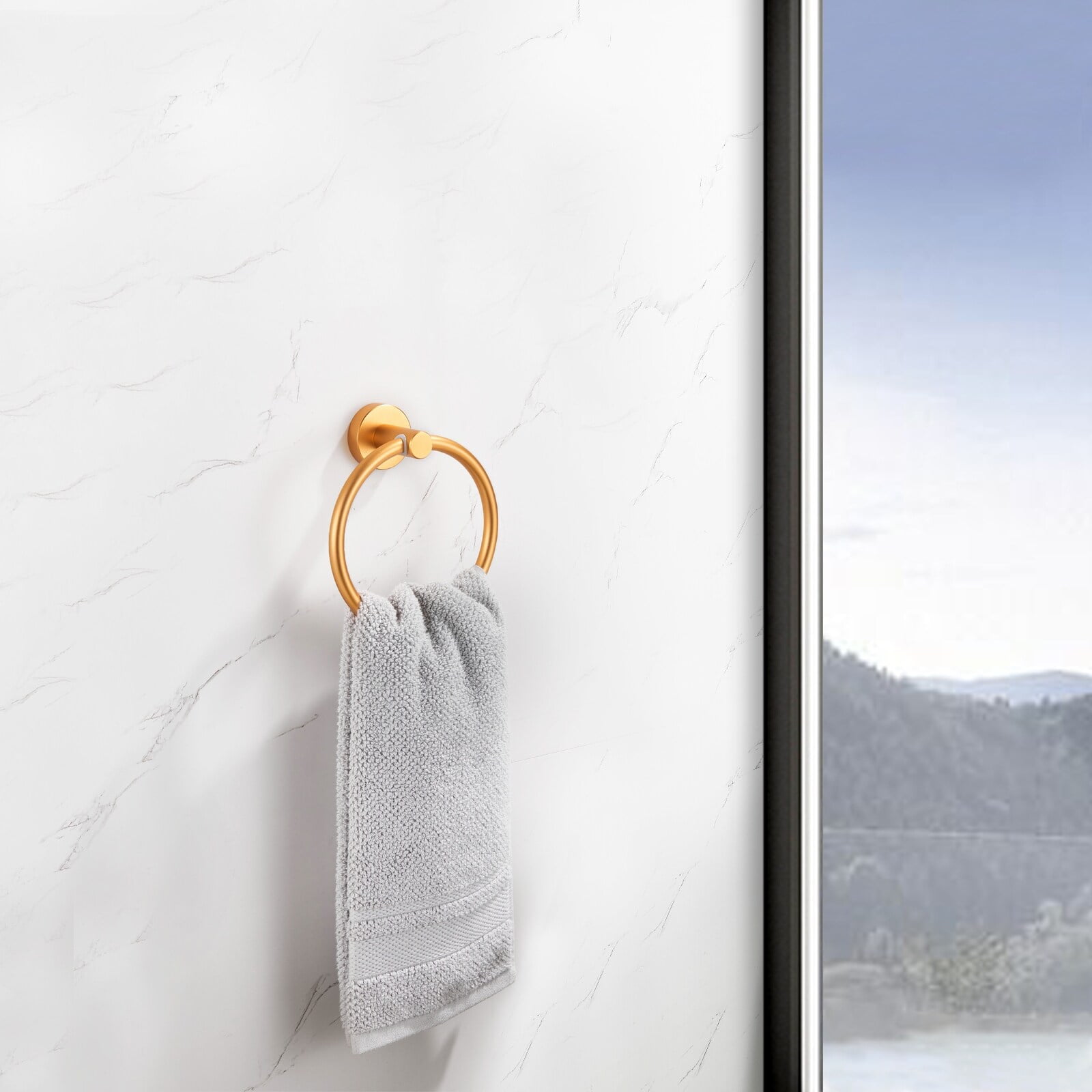 Brushed Gold Aluminum Wall-Mounted Circular Towel Ring