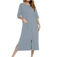 thumbnail image 1 of Towel Robe Women Robes Zipper Front Short Sleeve Full Length Housecoat with Pockets Long Loungewear Women Zipper Robes S-13 Gray M, 1 of 7