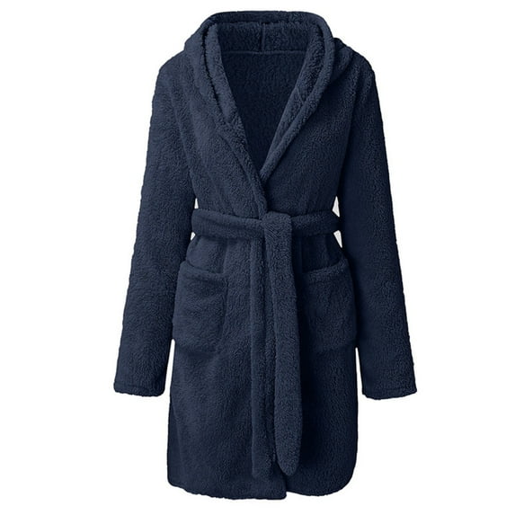 Towel Robe for Men Male Thickened Velvet Warm Long Sleeve Home Clothes Casual Comfortable Flannel Bathrobe Lightweight Warm Bathrobe Navy L